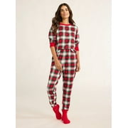 Joyspun Women's Plaid Top, Joggers and Socks Pajama Gift Set, 3-Piece, Sizes S-3X